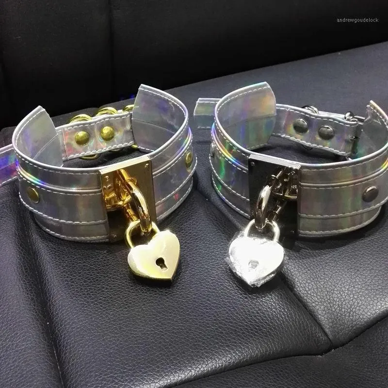 Halsreifen, schick, für Damen und Mädchen, 100 % handgefertigt, holografischer Halsband, abschließbarer Gold-Schloss-Schlüssel-Vorhängeschloss-Kragen, Laser-Halskette1