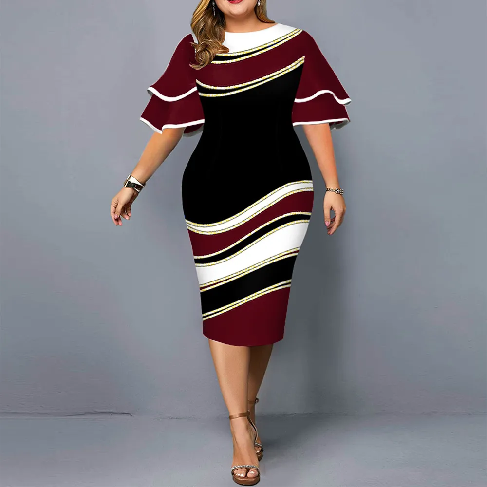 Plus Size Bodycon Jurken: Dames Elegante Geometrische Print