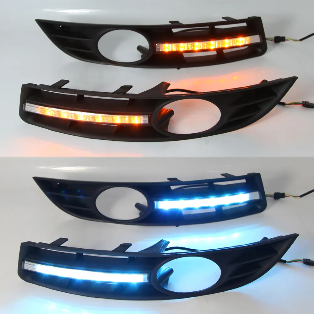 2Pcs For VW Volkswagen Passat B6 2005 2011 car light DRL LED fog lamp Daytime Running Lights with Yellow turn signal
