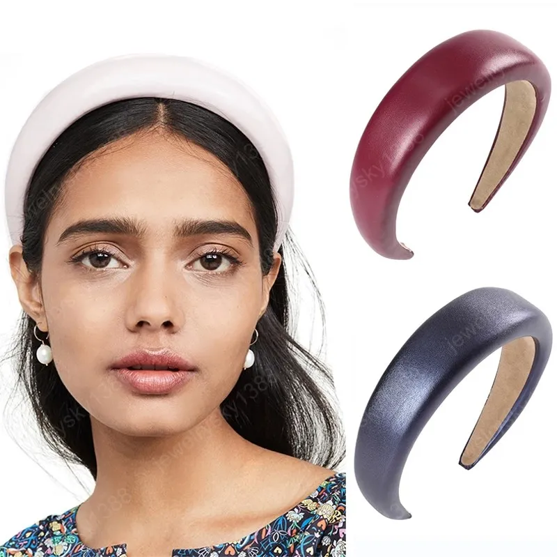 Skórzana gąbka Wyściełana opaska na głowę Fashion Hairband Bezel turban eleganckie kobiety dziewczyny akcesoria do włosów głowy obręcz do włosów