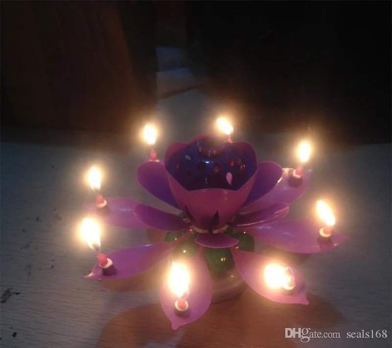 Colorful Petals Music Candle Children Birthday Party Lotus Sparkling Flower Candles Squirt Blossom Flame Cake Accessory Gift HH7-204