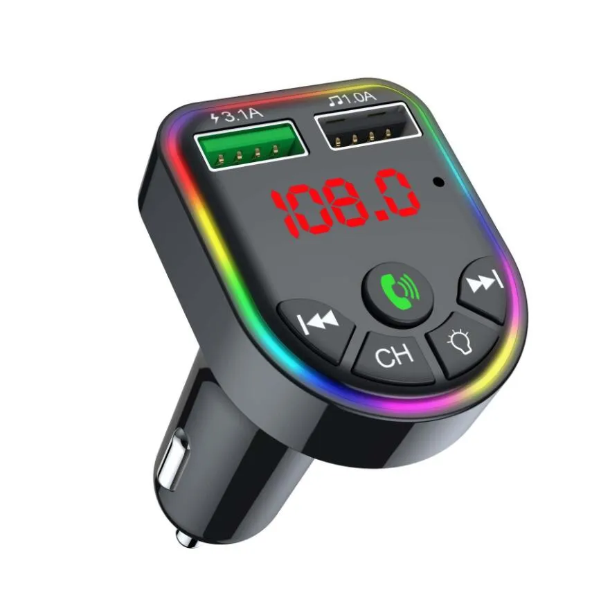 F5 F6 Trasmettitori RGB Luce ambientale Lettore MP3 per auto Bluetooth 5.0 Kit vivavoce wireless FM 3.1A