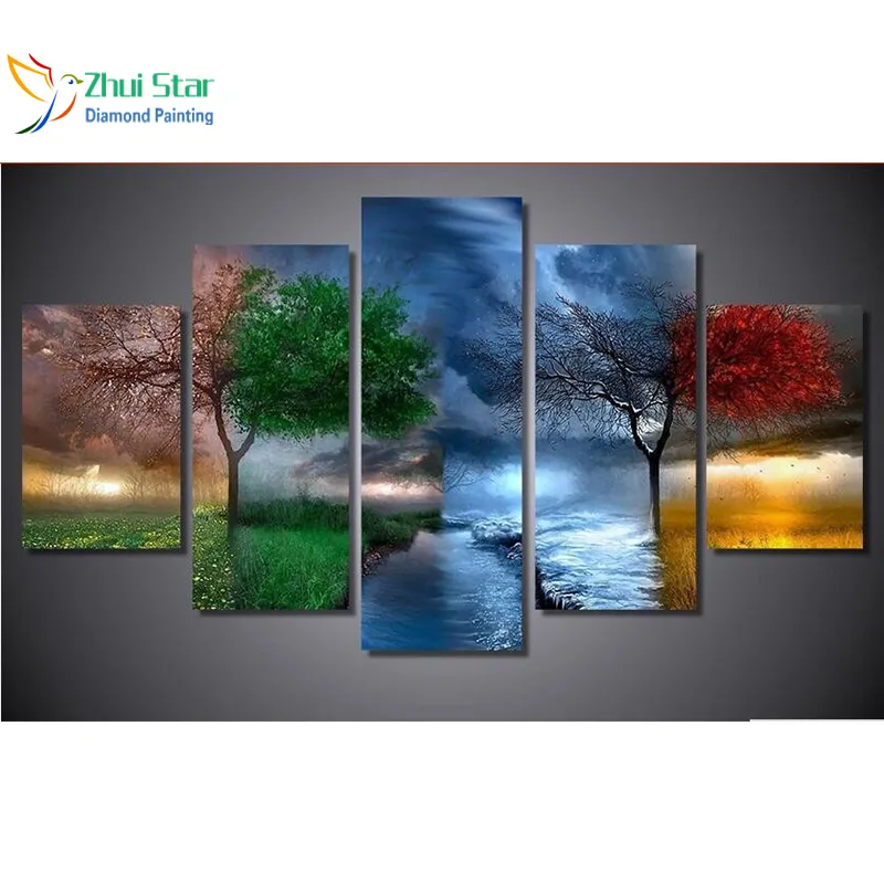 Zhui Star 5D DIY Diamond Painting Quattro stagioni Alberi Cross Stitch Pieno Quadrato Full Diamonds 3D Diamante Ricamo 5pcs Home Adornm ZX 201112