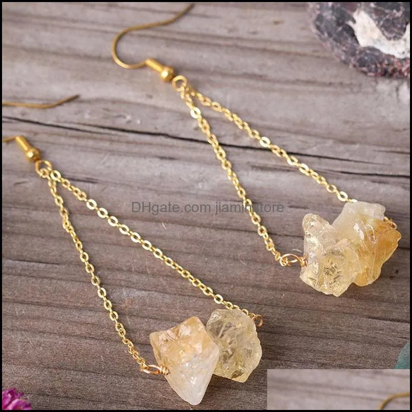 Irregular Natural Crystal Stone Gold Plated Handmade Earrings Dangle Party Club Decor Jewelry For Women Girl