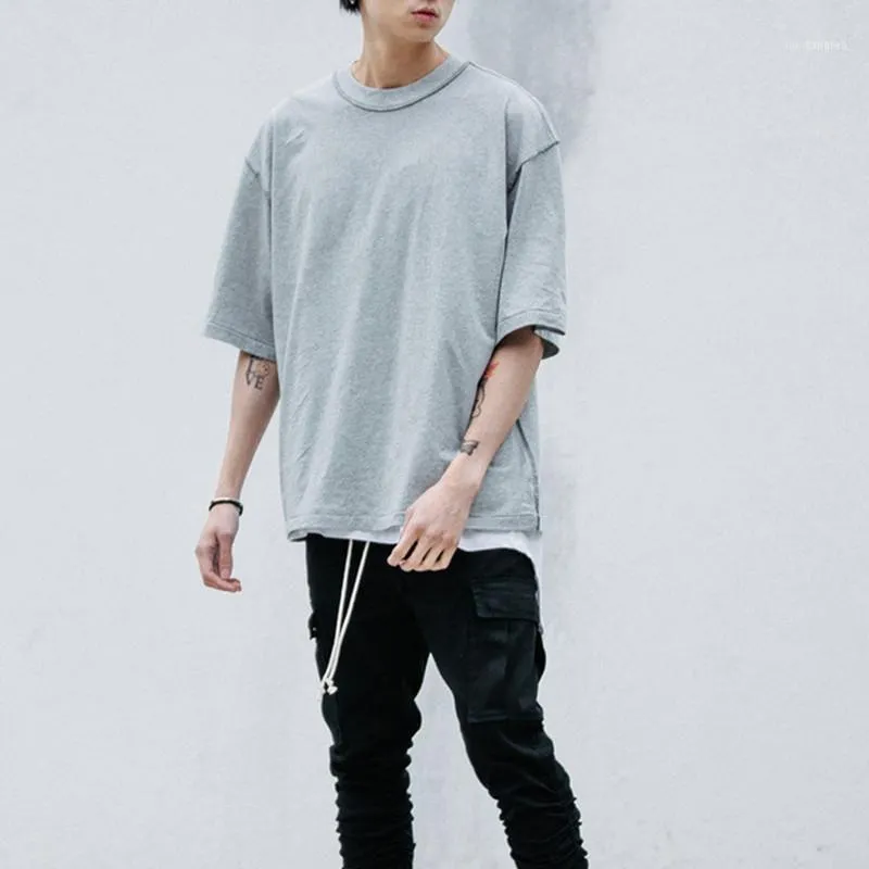 T-shirts T-shirts Wholesale- Man Streetwear T Style Kleding Mannen Shirts Extended White / Grey / Black Oversized Tee Homme Hip Hop Half Mouw Shirt