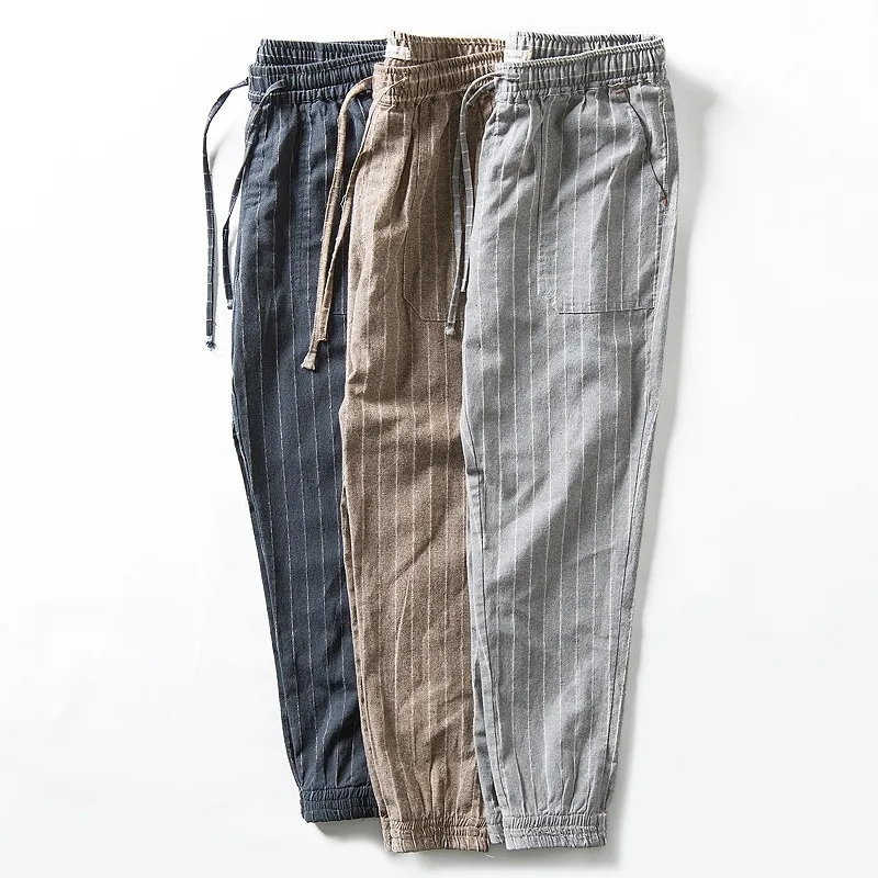 Mens Lightweight Cotton Linen Drawstring Waist Pant Elastic