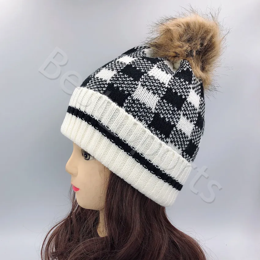 Weihnachten Frau Pom Pom Beanie Winter Warme Erwachsene Kinder Gestrickte Kappen Outdoor Sport Plaid Wolle Hüte CYZ2861