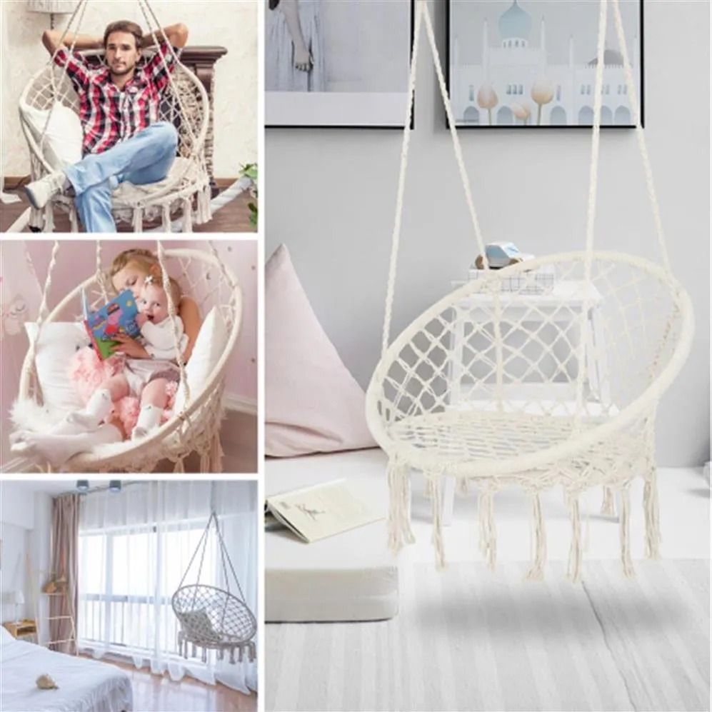 Hammock Macrame Swing Max 330 Lbs Hanging Cotton Rope Hammock Swing Chair for Indoor and Outdoor a22 a59