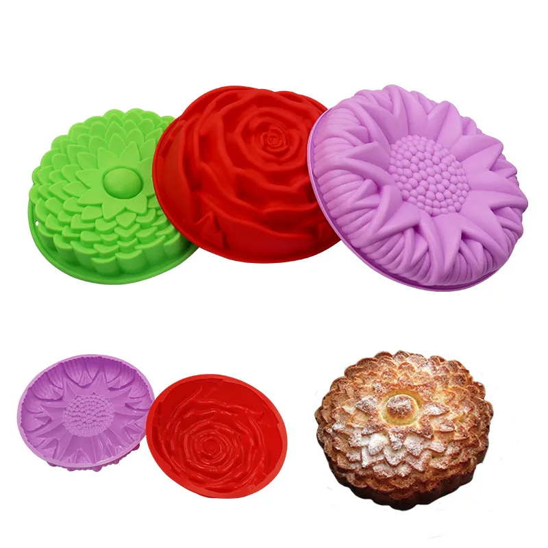 Moldes de cozimento não-vara Forma de flor de silicone bolo pão torta flan mofa grandes travas de cozimento para festa de aniversário diy xbjk2202