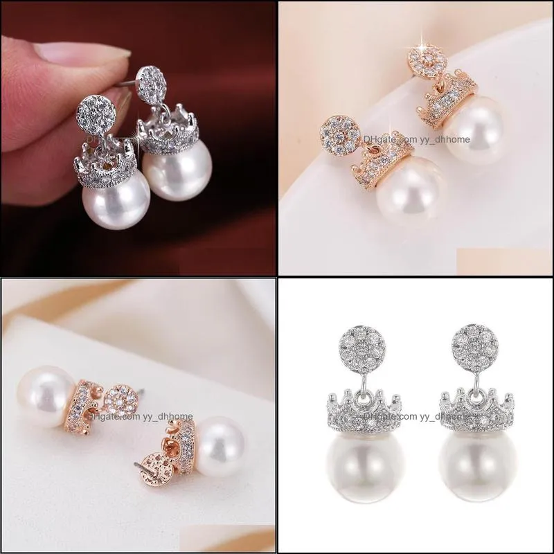 Dangle & Chandelier DE151 Fashion Creative Pretty Pearl 4A Zircon Crown Eardrop Girlfriend Gift Party Banquet Woman Jewelry Earrings