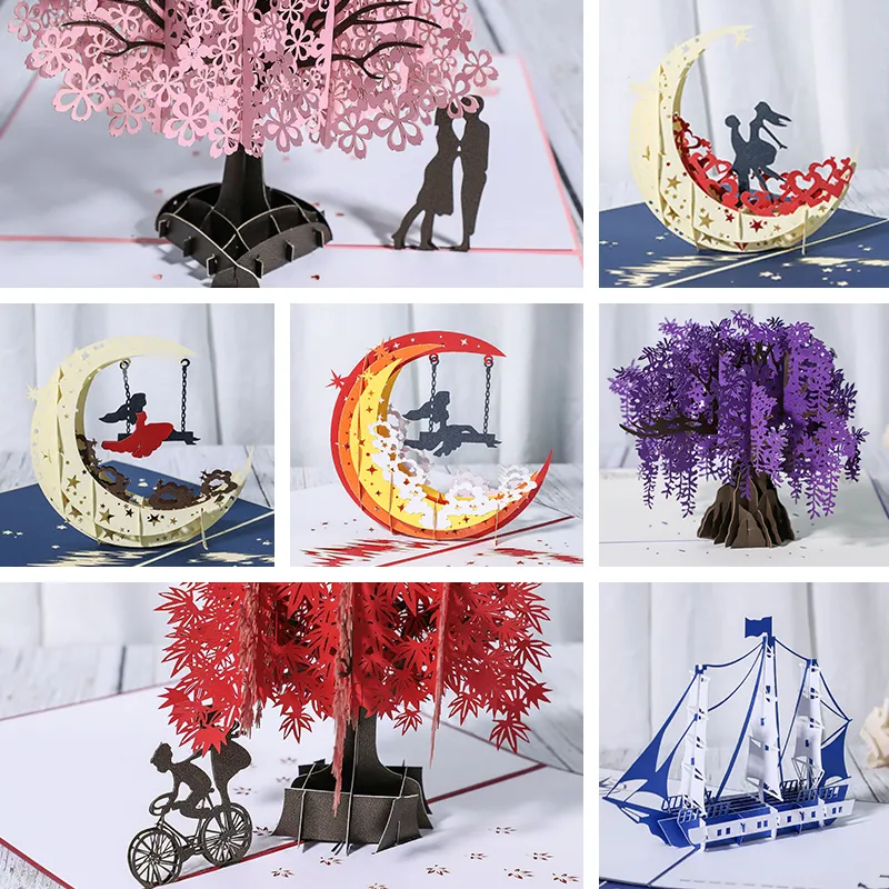 Karta rocznicowa 3D/Karta pop -up Red Maple Ręcznie robione prezenty Para myśląca o twojej karcie przyjęcie weselne Love Walentynki Greeting Card YL0231