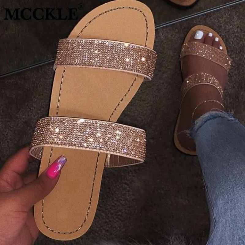 McCKle Dames Flat Slippers Bling Crystal Strap Soft Slides Transperant Vrouwelijke Flip Flops Outdoor Beach Shoes Dames Plus Size Y200423