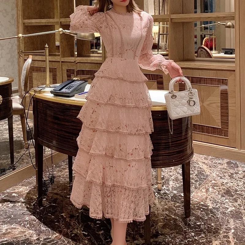 Pink Lace Embroidery Maxi Dress Women Spring Winter Long Sleeve Empire  Waist Ankle-Length from Dhgate Basic & Casual Dresses - price 79.43