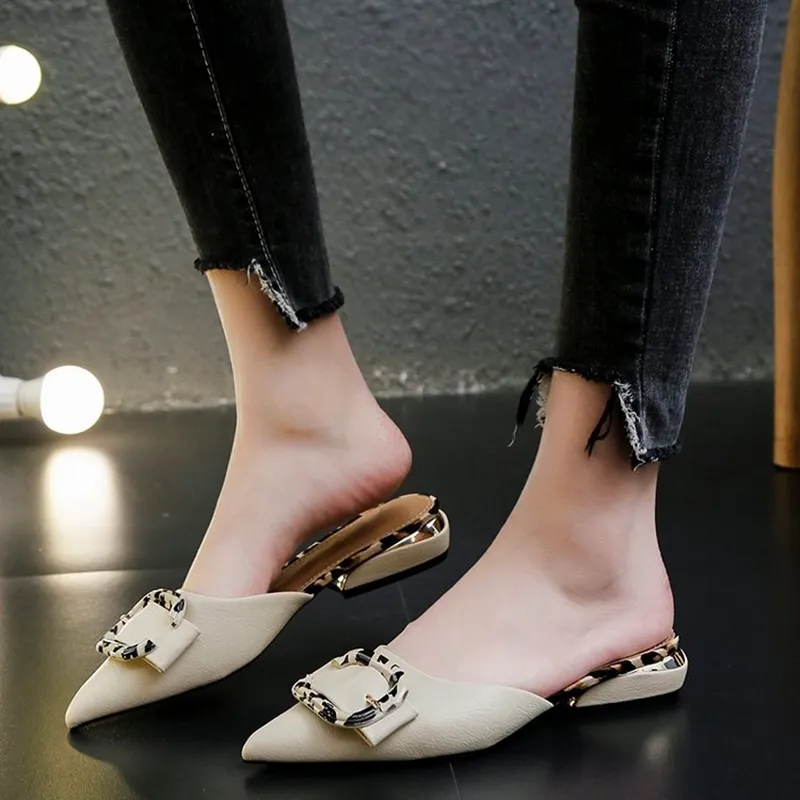 Ciabatte In Pelle PU Con Fibbia Leopardata Scarpe Da Donna