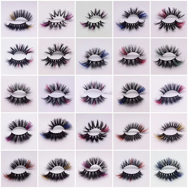 Gekleurde 25mm 3D Mink Eyelashes 39 Stijlen Dramatisch Pluizig Volume Valse Wimper Hoogtepunt Aan het eind Cosplay Kostuums Volledige strip wimpers