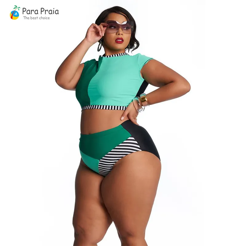 Plus Size Bikini Tanga High Waist Swimsuit 2019 Duas peças de maiô para mulheres banhos de banho Thong Bikini Big Swim Wear T200708