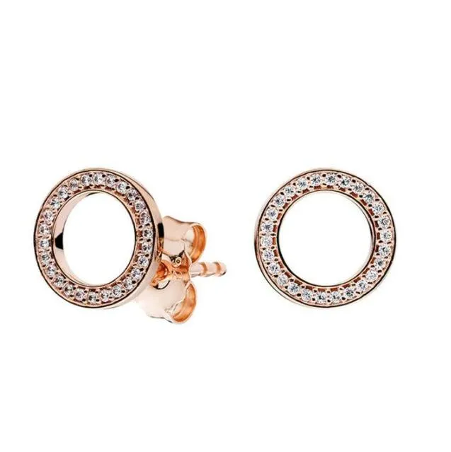 Diseño clásico Pendientes de aro de corazón de oro rosa de lujo de 18 quilates Caja original para Pandora 925 Anillo de oreja pequeño de plata esterlina para mujer Hombre PENDIENTES