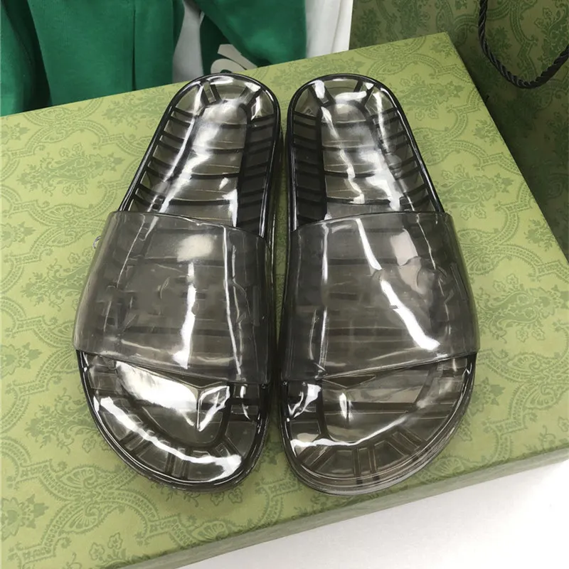 Spring And Summer New Cool Slippers Transparent Glass Rubber Women Men Shoes Wear-resistant Non-skid Flat Slippers With Size 35-47