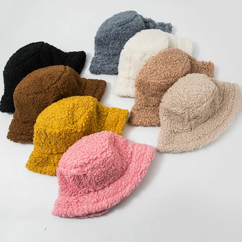 hot Winter Women's Warm Bucket Hat All-match Lamb Wool Blank Fisherman Hat Plush Basin Hat JXW715