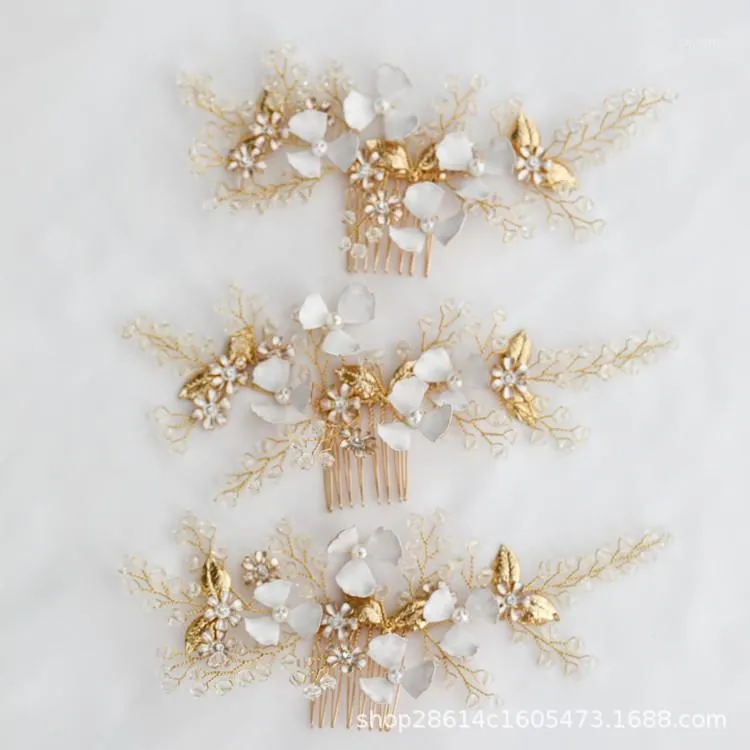 Hair Clips & Barrettes Gold Color Flower Pearl Rhinestone Comb Headband Wedding Accessories For Women Bride Tiara Jewelry