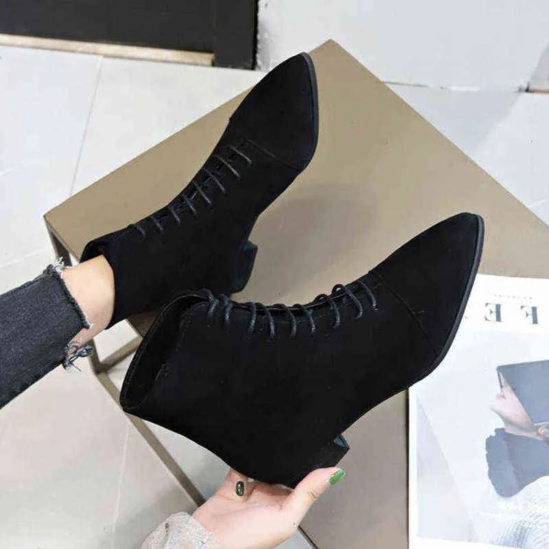 Autumn Pointed Toe Suede Ankle Boots Women With Flock Lining For