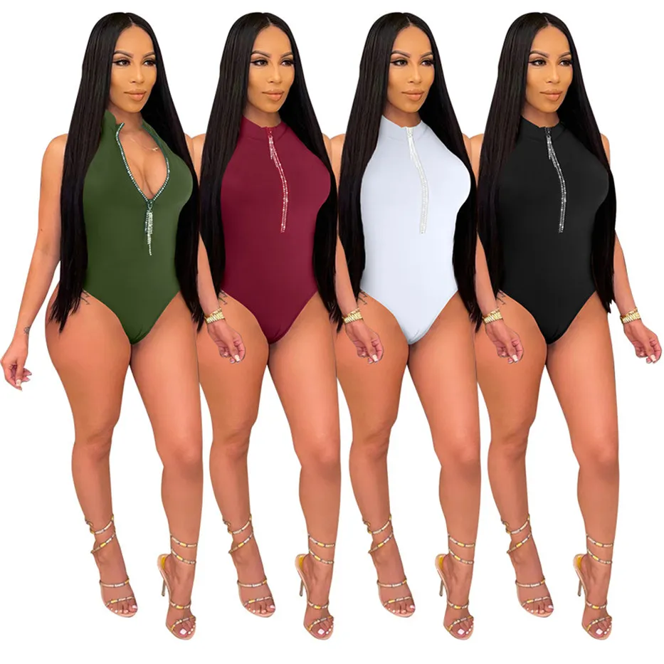 Groothandel Vrouwen Jumpsuits 2022 Zomer Sexy Skinny Mouwloze Zipper Overalls Fashion Bodycon Playsuit Pullover Comfortabele Clubwear Selling Kleding K8718