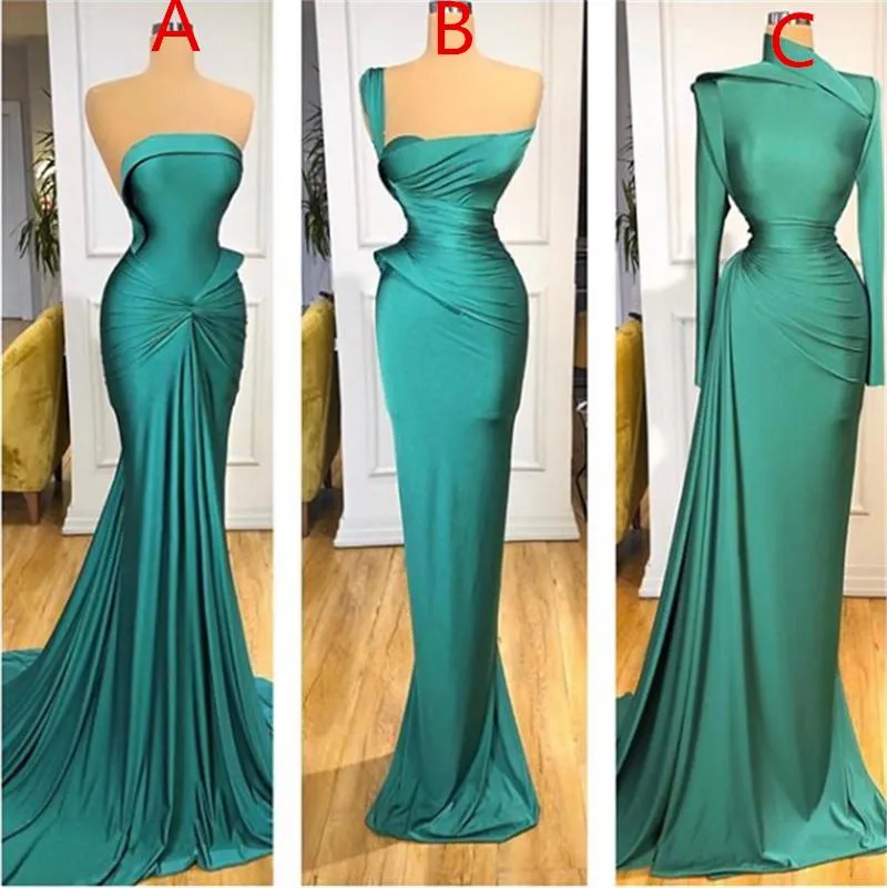 Goedkope elegante hoge nek avondjurken lange mouwen plooien strapless formele jurk avondkleding feestjurken vestidos van feestjurken