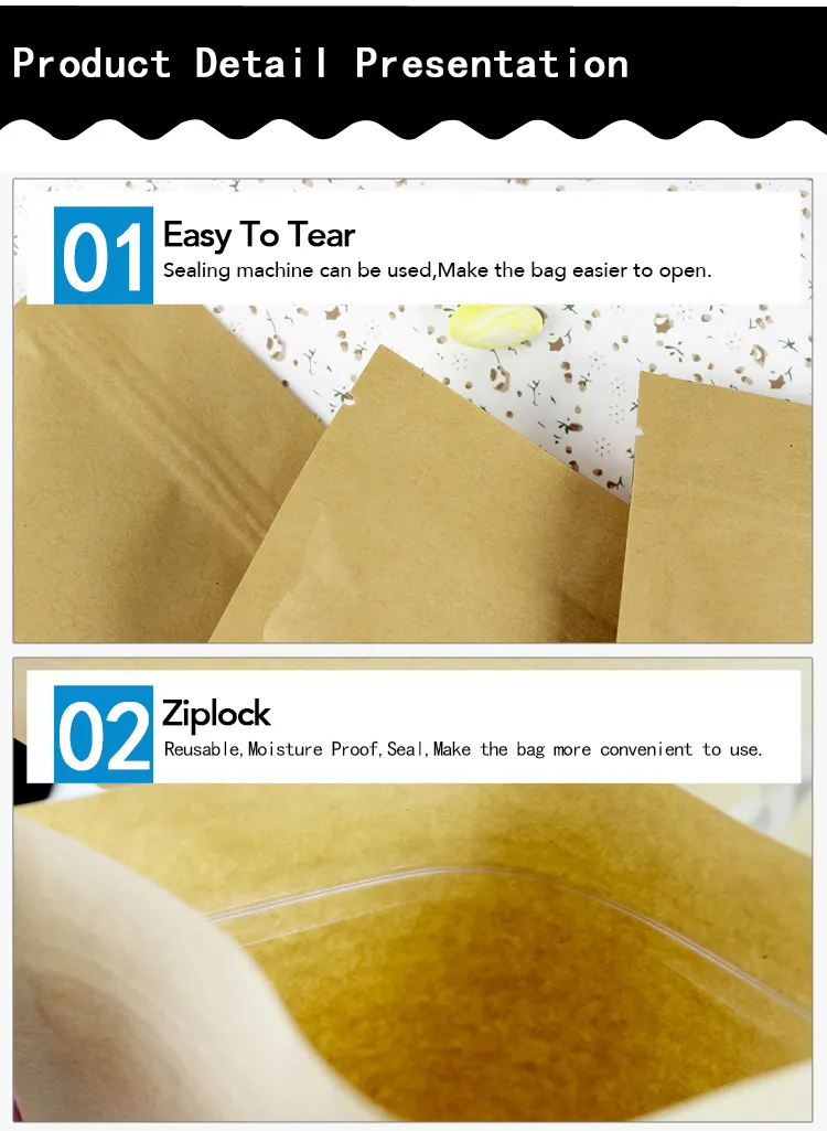 Brown Kraft Paper With Clear Window Stand Up Food Grade ZipLock Bags ...
