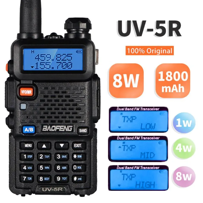 Real 8W Baofeng UV-5R Walkie Talkie UV5R Dual Band Amateur Ham Radio UV 5R Potężny przenośny dwukierunkowy Radio VHF UHF Transceiver