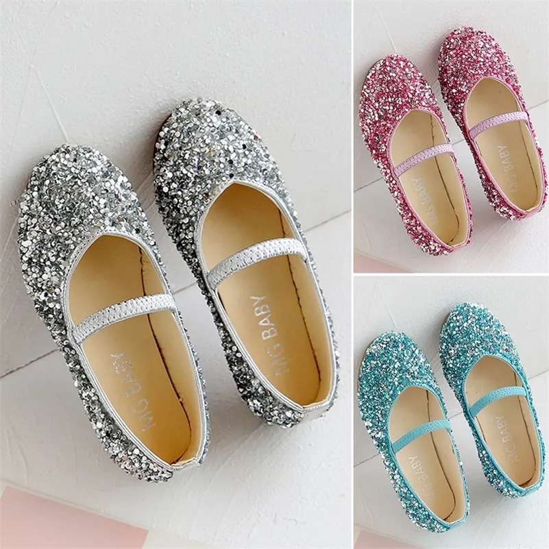 Children's Fashion Shoes For Girls Medium Big Kids Dress Shoes With Rhinestone Crystal Flats Pearls Princess Wedding Party Shoes 201113