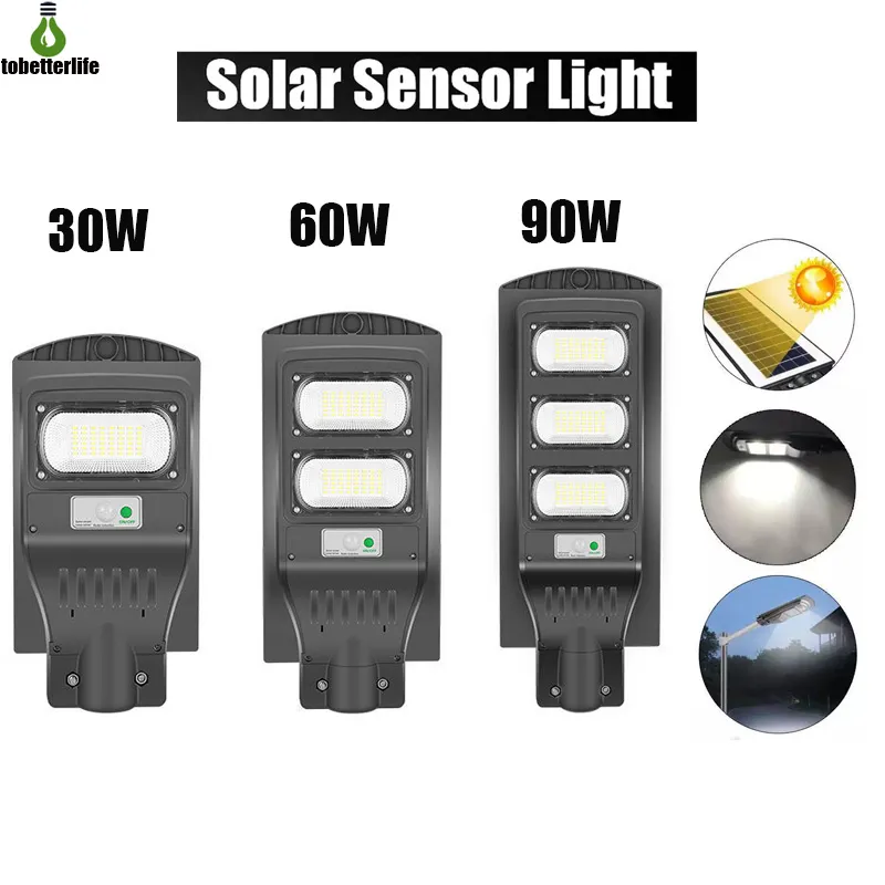 60W 90W 120W GRÅ Solar Street Lamp rörelse Sensor Vattentät IP66 Vägg utomhuslandskap Trädgårdsljus med pole