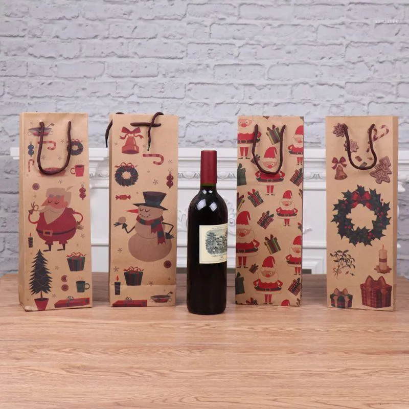 Gift Wrap 12 PCS Christmas Kraft Paper Wine Bottle Påsar Återanvändbara Presentförpackningar 6xdd1