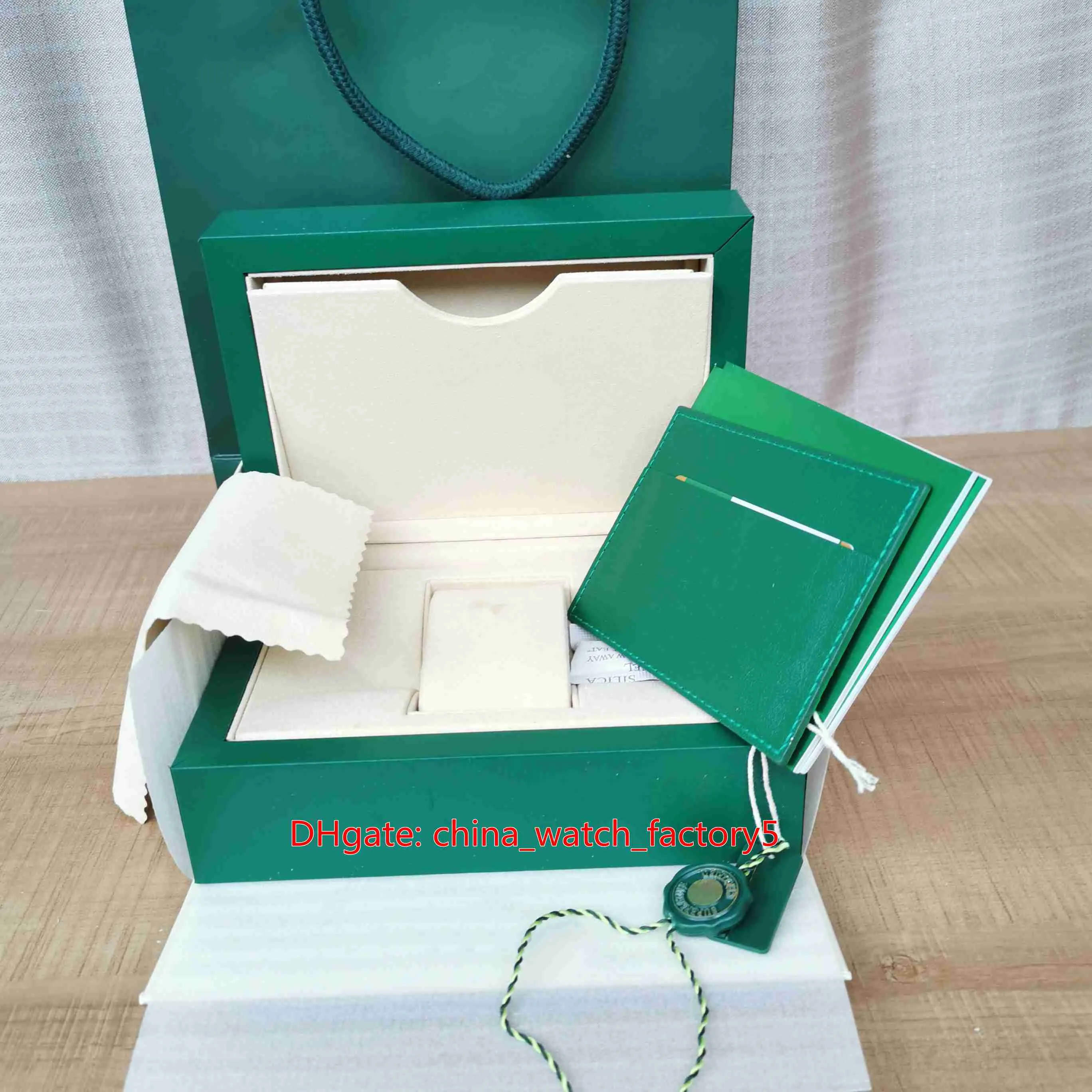 2021 Style Top Quality Klockor Lådor Högkvalitativ Green Watch Original Box Papers Card Leather Big Certificate Handväska 0.8kg för 126610 126710 124300 Armbandsur
