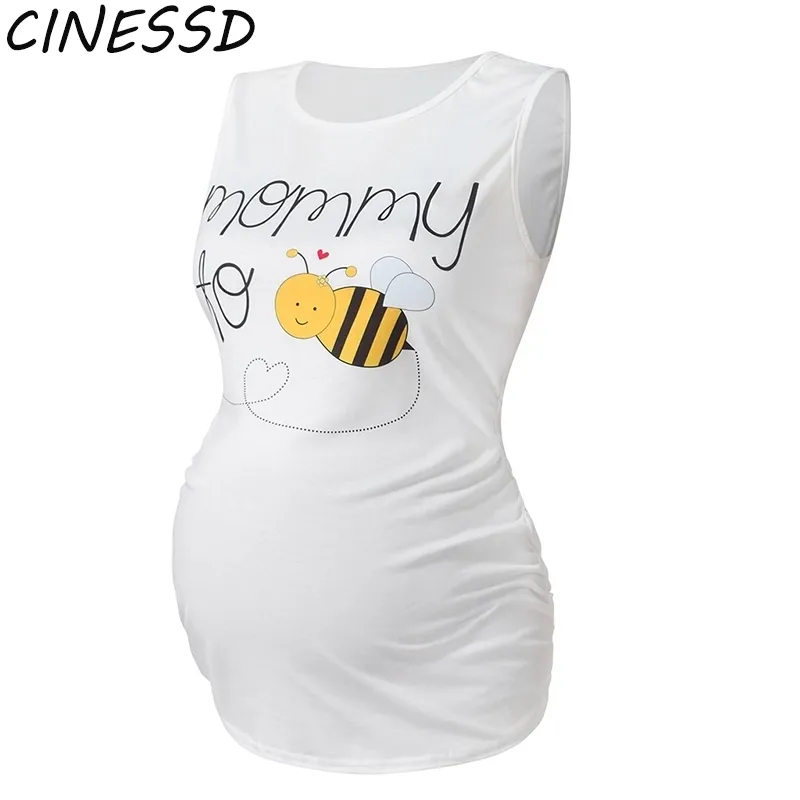 플러스 사이즈 출산 탑스 여성 여름 민소매 꿀벌 임신 캐주얼 조끼 임신 티셔츠 티셔츠 헝겊 LJ201120