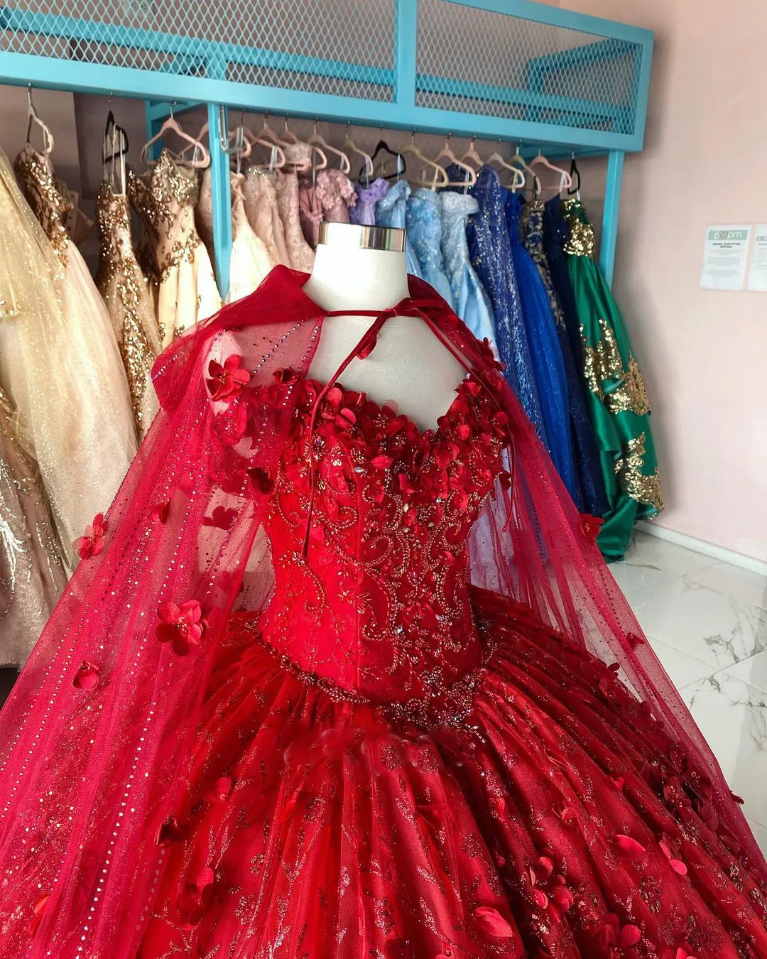 Lilac Red Sparkly Quince Dress 2023 With Hood Cape 3D Floral