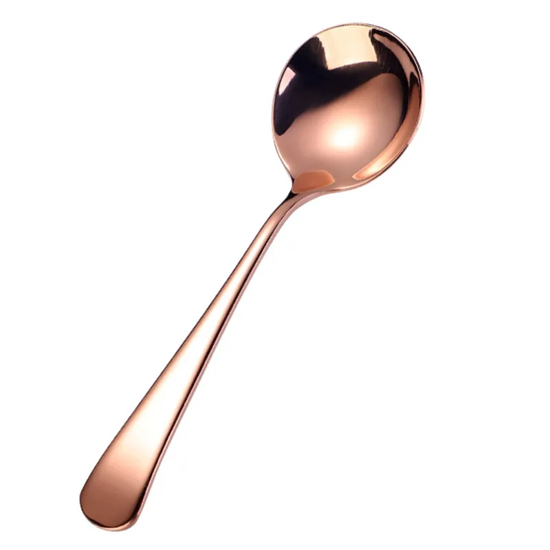 Filet en acier inoxydable 304 Cuillère à tête ronde rouge Cuillères à riz pour enfants Cuillères à soupe Cuillères à dessert Titanium Gold Rose Golds épais 0,14 pouce WH0350