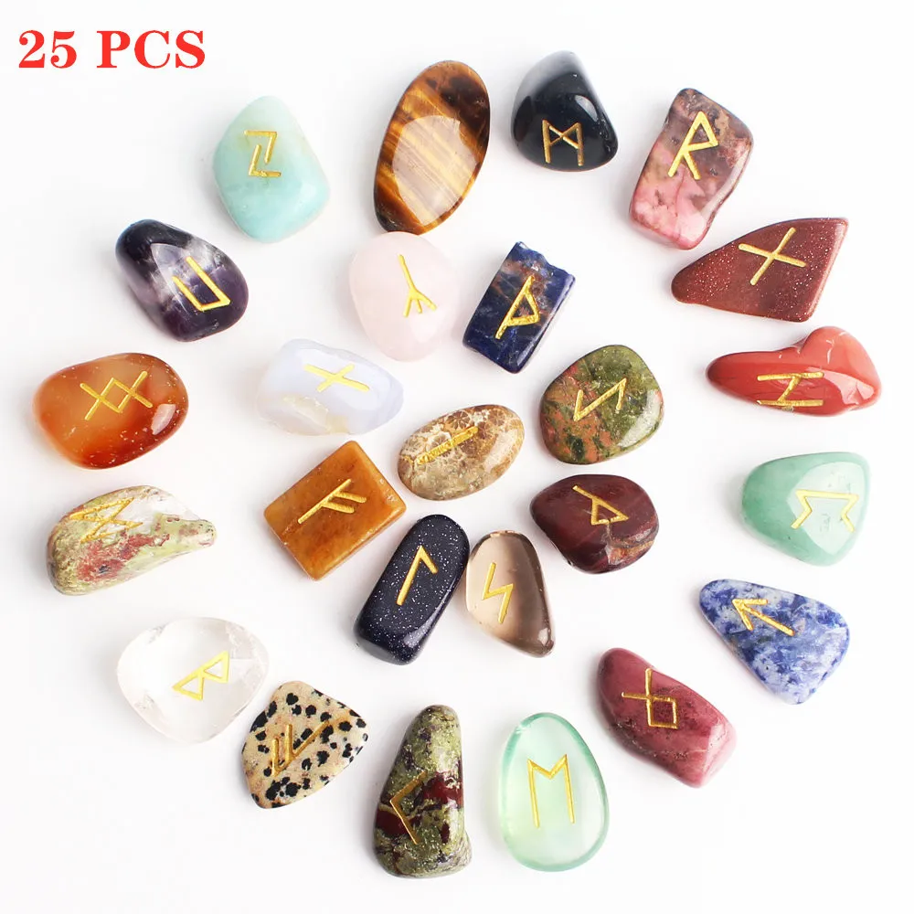 25 Pcs Naturel Runes Divination Cristal Rune Pierres Irrégulier Fortune-telling Poli Gemstone Gravier Guérison Aquariums Décor 201125