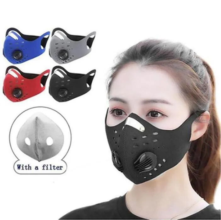 Maski do twarzy jazdy na rowerze maski zawór oddychający węglowo maski wielokrotnego użytku maska ​​z filtrem odporna na pył wiatroodporny Anti-Fog Okładka Lsk1519
