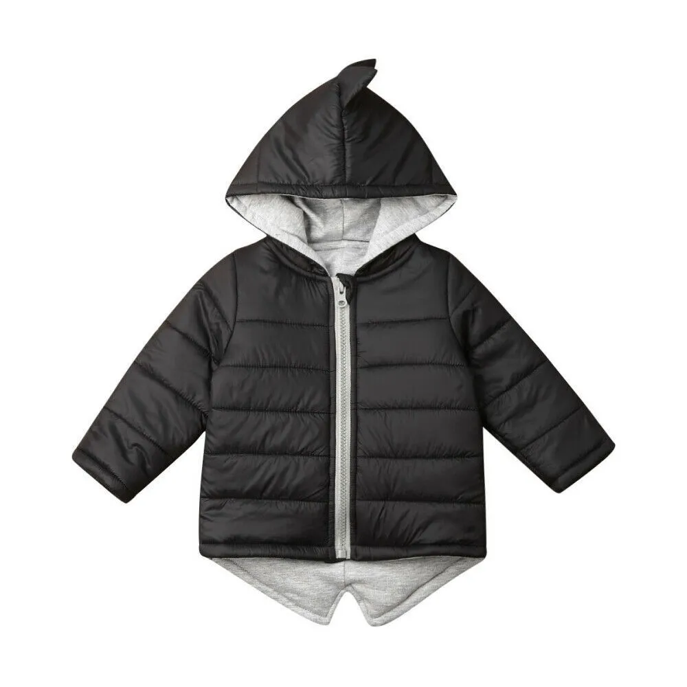 1-7tキッズ幼児の赤ちゃん女の子の少年パーカージッパー冬の厚いコート暖かいジャケット3D恐竜の外出コートジャケットLJ201017