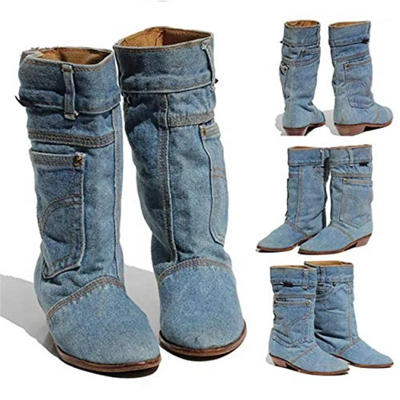 Low heel deals denim boots