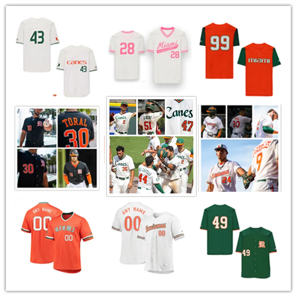 Miami Hurricanes Baseball Jersey 28 Jor Dan Lala 16 Ray Gil 51 Tony
