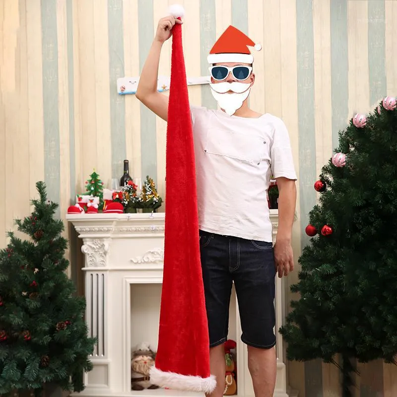 Рождественские украшения Санта -Клаус Шляпа для дома 2021 Навидад Бархат Красная Кэпка Костюм для взрослых детей с длинным стилем 1