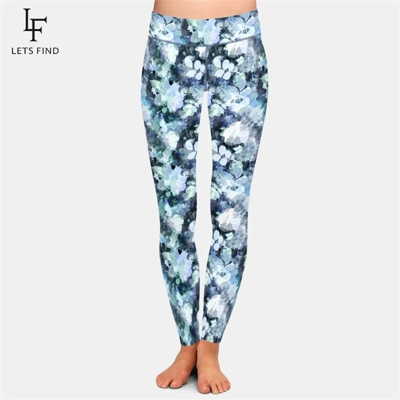 LETSFIND Abstract Plants and Spots Print Women High Waist Pant Quaility Plus Size Fitness Slim Soft Stretch Leggings 211221