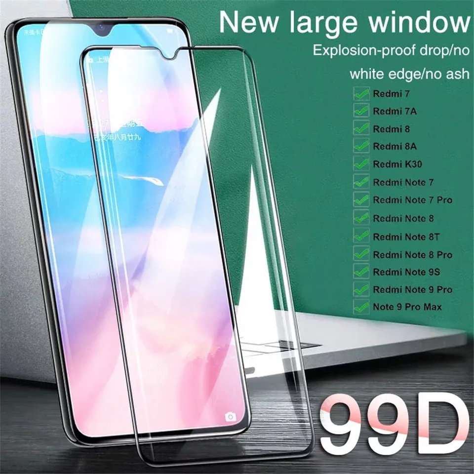 スクリーンセーバー湾曲した焼き付けされたガラスケースの映画はRedmi 9 8 8a 7注7 8 8T 9S 9 Pro Max