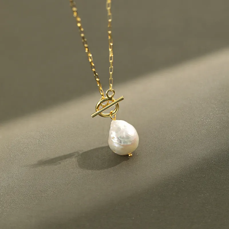 Peri'sbox Barok Naturalne Naszyjniki Ze Pearl Słodkowodne Przełączanie Chain Naszyjniki Dla Kobiet Francuski 925 Sterling Silver Naszyjnik Q0531