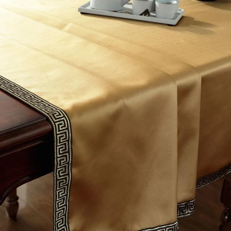 Tabela pano cor pura bordada retangular de alta qualidade dourado azul quadrado redondo Toalha de mesa da casa de mesa da casa