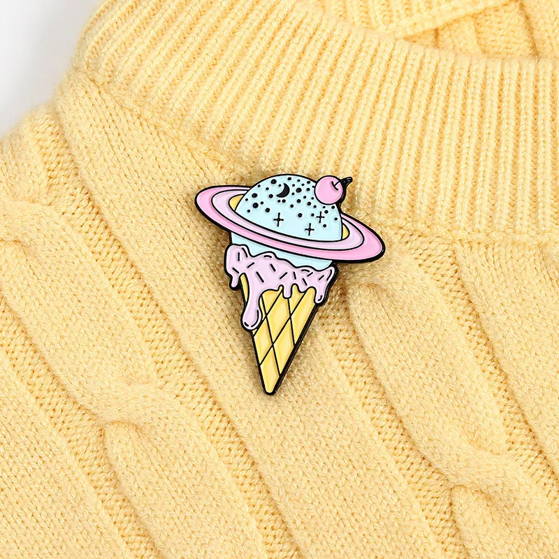 브로치 핀을위한 핀 남성 아이스크림 아이스크림 에나멜 패션 드레스 코트 셔츠 데민 금속 브로치 핀 배지 홍보 생일 선물 도매