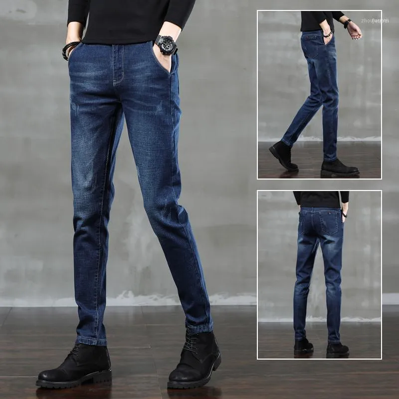 Heren jeans 2022 mode broek stretch donkerblauw skinny voor mannen casual slim fit denim koreaanse stijl mannelijke broek1