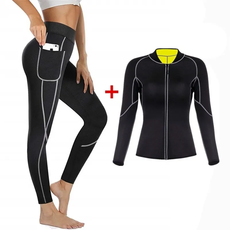 Donna Sweat Shaper Sauna Camicia Vita Trainer Corsetti Pantaloni dimagranti Thermo Sweat shapewear Perdita di peso Body Shaper Pantaloni Capri LJ201209