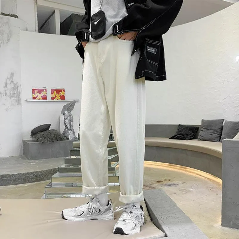 Blanco Blanco Jeans Moda para hombre Casual Retro Pantalón ancho de pierna  ancha Hombres Streetwear Wild Flow Hip-Hop Straight Denim Pants Mens M-2XL1